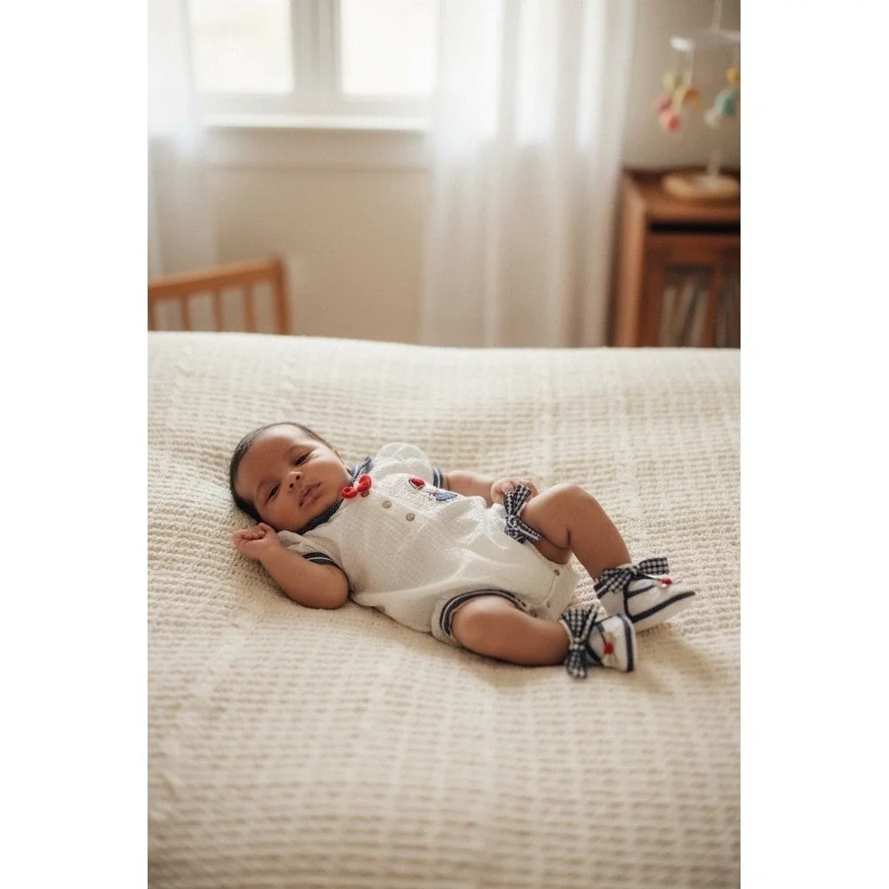 Punky's Kidz USA Baby Girls Sailor Romper & Booties 2-Piece Set seersucker 0-3M
